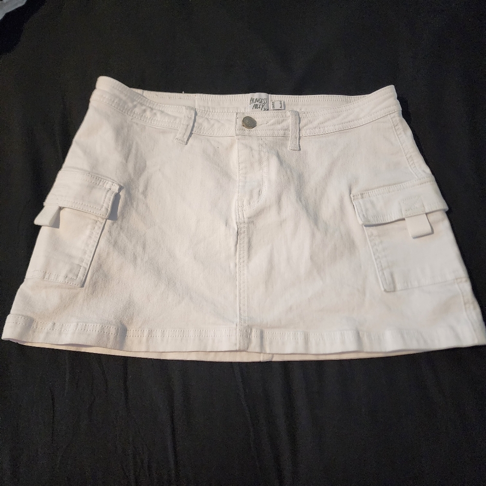 PRINCESS POLLY Women's White Mini Skirt Denim Jean Pockets Cargo Size 8